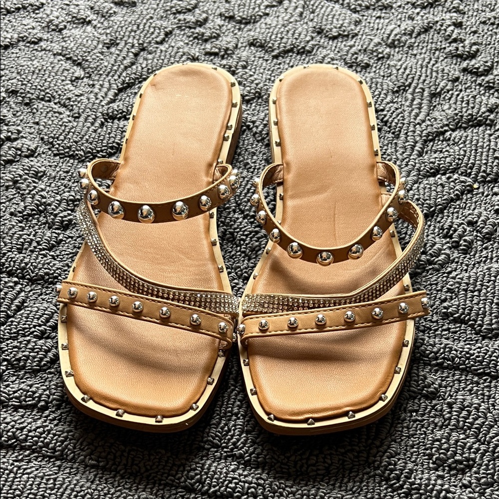 Nicole Miller New York Studded Tan Sandals